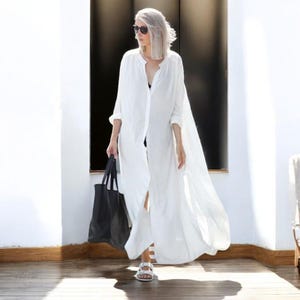 White Cotton Kaftan Dress – Boho Chic Summer Style, Flowy Resort Wear, Lightweight Beach Dress, Bikini Cover-Up for Effortless Elegance