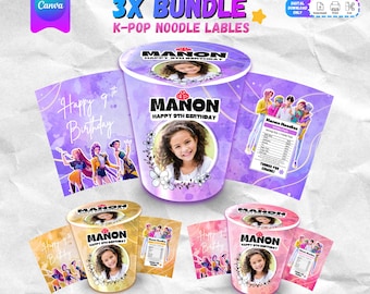 K-POPデーモンハンターズカップヌードルラベル ラーメン、パーティー用ラッピングを自分で作れるカスタム、印刷・編集可能なテンプレート
