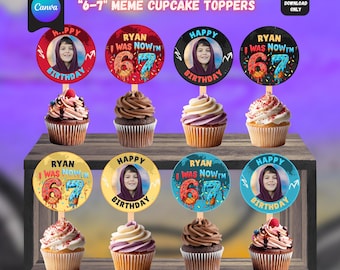 6～7個入りカップケーキトッパー、編集可能な7歳の誕生日カップケーキトッパー、6～7個のグラフィティパーティーデコレーション、デジタルダウンロード