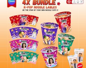 Kpop Demon Hunters Cup Noodle Labels Ramyeon, Custom Make Your Own Party Favor Wraps + Caprisun Pouch Label, Printable PDF & Canva Template