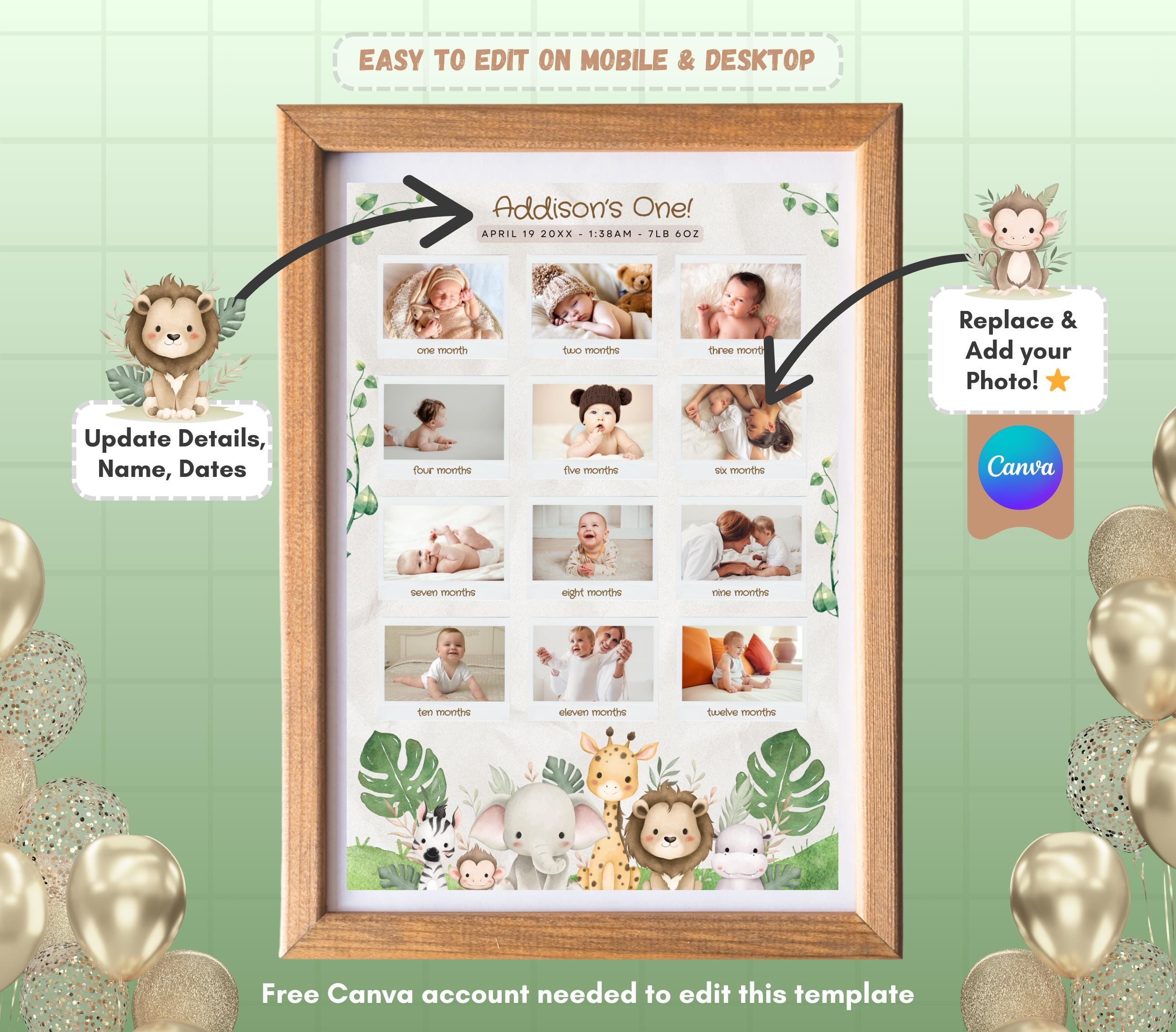 Printable Baby's First Year Poster Template, Birthday Milestone Boards ...