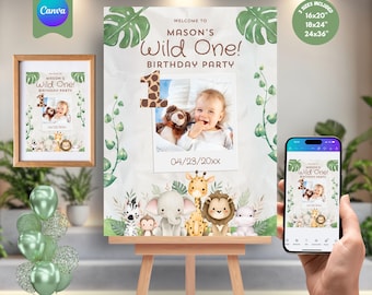 Birthday Party Welcome Sign with Photo: First Birthday Name Sign, Editable Template, Printable-Poster, Instant Download