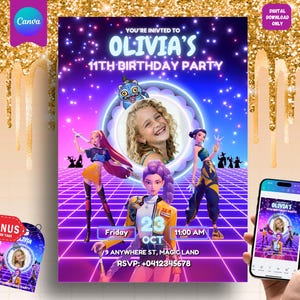 Editable Kpop Demon Hunter Birthday Invitation Template, Kpop Warriors, Custom Photo Invite, Instant Download + Bonus Tags