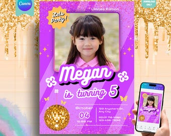 ドールボックスの誕生日招待状、写真付きデザイン編集、女子会招待状（印刷可能）、Canvaテンプレート