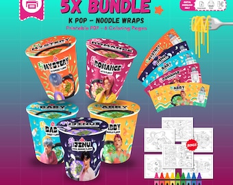 Saja Boys ヌードルカップラベル ラミョン：印刷可能なパーティーグッズ、K-POP デーモンハンターラーメン