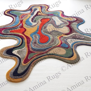 Colorful Hand Tufted Rug Modern Irregular Wool Area Rugs For Livingroom Bedroom Kitchen Nursery Entryway Office 5X8 6X9 8X10 9x12 Custom Rug