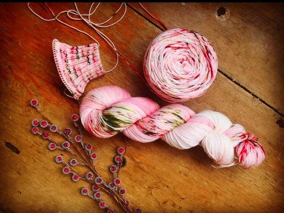Cherry Christmas Cake | Hand Dyed Yarn | Christmas Yarn | Superwash | Speckled Yarn | Fingering Yarn | Sock Yarn | Indie Dyed Yarn