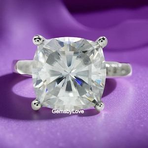Stunning 10 MM Cushion Cut Moissanite Engagement Ring, 18k Gold Ring Hidden Halo With Pave Set Ring, Four Prong Set Solitaire Diamond Ring
