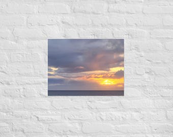 Cloudy Hawaiian Sunset Wall Art, Ocean Photography, Tropical Beach Decor, Digital Download for Frame or Printable Art