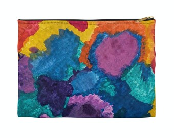 Bolso con cremallera y estampado de acuarela vibrante, bolso de mano de estilo bohemio para el día a día, monedero colorido, neceser para accesorios de artista, regalo único para damas de honor