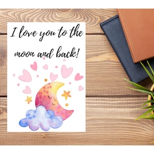 I Love You to the Moon Card: 5x7 Printable with Envelope (PDF Download)