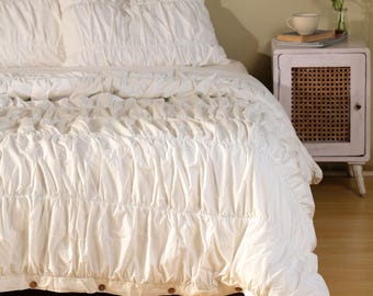 Ivoor katoenen dekbedovertrek, natuurlijk katoenen beddengoed, gewassen katoenen dekbed, minimalistisch slaapkamerdecor, handgemaakte katoenen hoes natuurlijk beddengoed