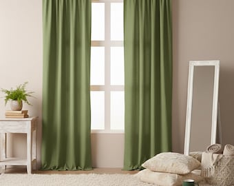 Mosgroen linnen gordijnen effen raamgordijnen Minimalistische Boho woonkamergordijn zacht gewassen raampanelen boerderij slaapkamer decor