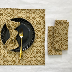 Floral Hand Block Printed Cotton Napkins - Eco Friendly Dining Decor