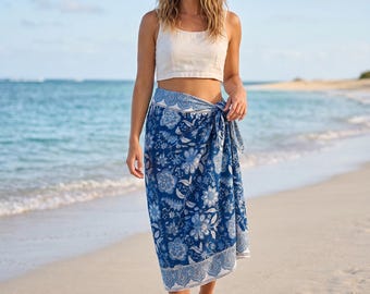 Spódnica sarong w kwiaty w stylu boho, narzutka plażowa, pareo bawełniane, spódnica letnia, odzież na wakacje, odzież plażowa na wakacje, ręcznie robiony sarong