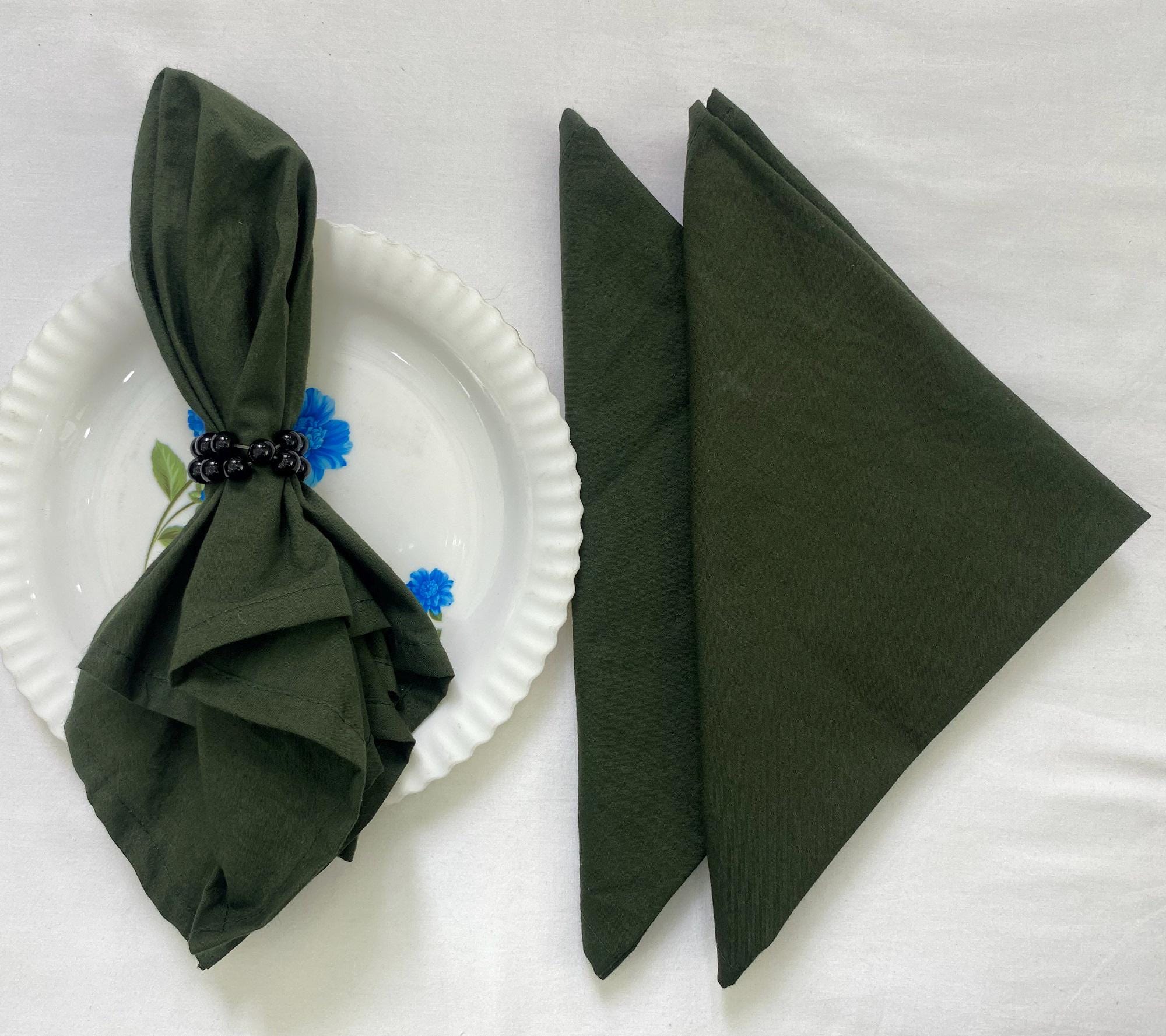 100 Piece Olive Green Cotton Napkin Set, Handmade Reusable Dinner Napkins, Earth Tone Table Fabric Napkins, Everyday Dining Cotton Napkin