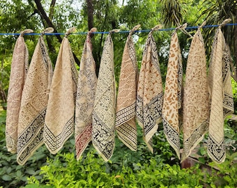Block Printed Organic Cotton Bandanas - Set of 10 - 21" x 21"