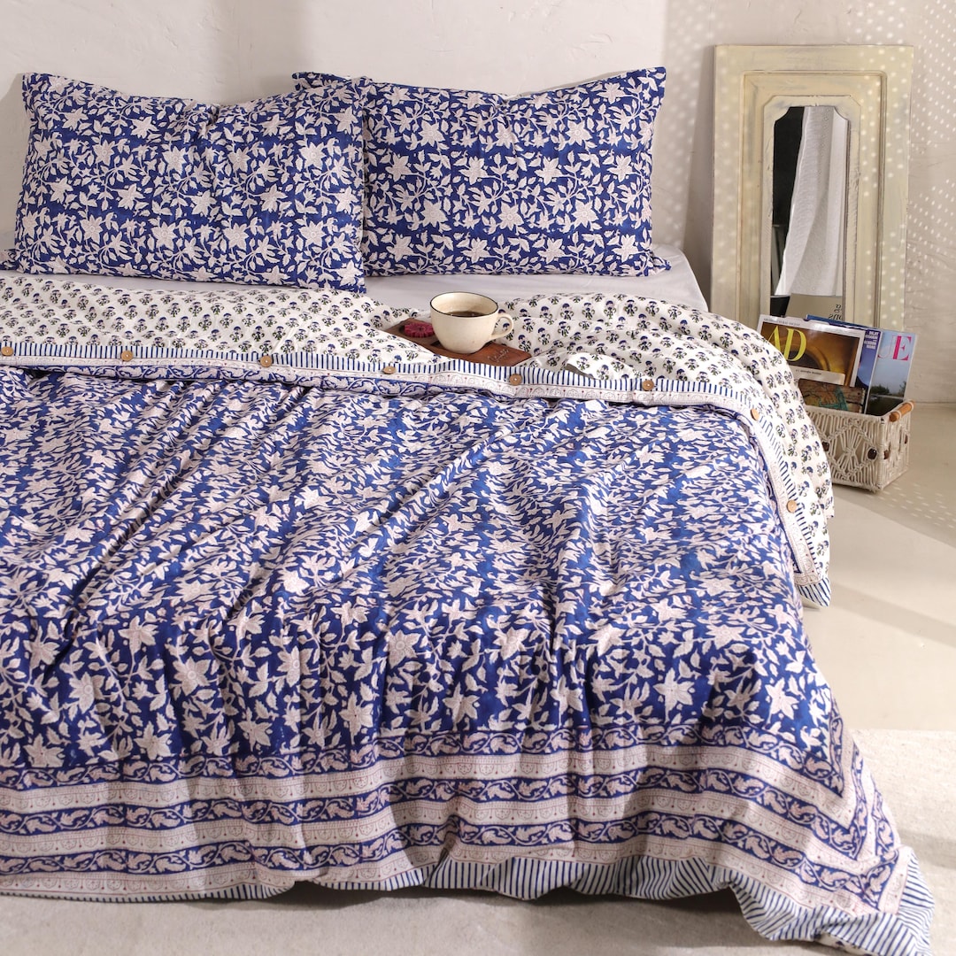 Blue Patterned Duvet Cover – Boho Print Bedding – Cozy Home Textiles ...