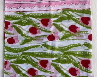 Hand Block Print Cotton Sarong: Purple Floral Beach Cover-Up