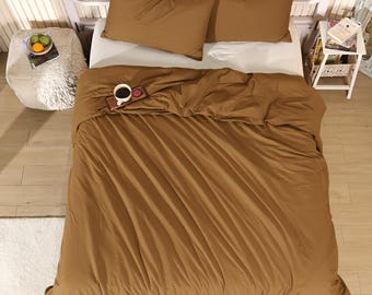 Brown Linen Duvet Cover Set, 100% Stonewashed Linen Bedding, Soft Washed Farmhouse Boho Bedding, 2 Pillowcase Covers, Custom Color