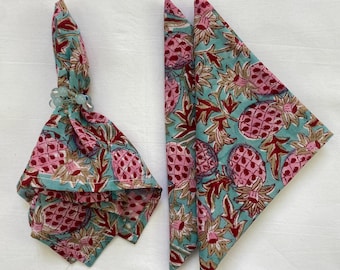 Servilletas con estampado de piña, decoración de mesa tropical, mantelería para fiestas de verano, servilletas con estampado de frutas, estampado a mano, servilleta reutilizable de casa de playa.