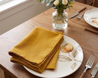Mustard Yellow Cotton Napkins Set, Block Print Cloth Napkins, Reusable Dinner Napkins, Eco Friendly Handmade Table Cotton, Farmhouse Decor