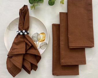 Chocolate Brown Cotton Napkins: Rustic Table Decor, Stonewashed Finish
