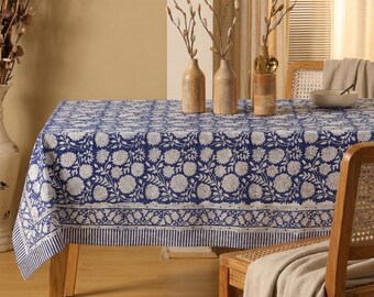 Hand Block Printed Table Runner Blue – Floral Cotton Table Cotton Indian Artisan Home Decor