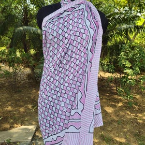 Hand Block Print Cotton Sarong: Purple Floral Beach Wrap