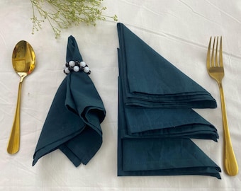 Teal Blue Cotton Napkin Set, Reusable Cloth Napkins, Elegant Table Napkins, Wedding Table Decor, Eco Friendly Dining Table Napkin
