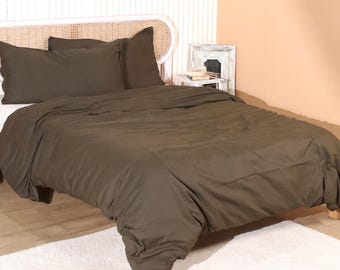 cigarette proof bedding Linen Bedding Set in Tobacco. Duvet Cover and 2 Pillowcases Set. King,  Queen, Twin, Full, Double, Single Size. Tobacco Brown Linen Bedding