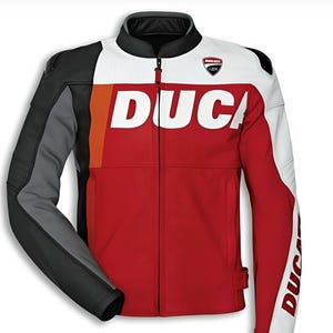Ducati Racing Leather Motorcycle Jacket: CE Armored Biker Jacket