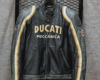 Ducati Meccanica Leather Jacket – Vintage Biker, Handmade Cowhide