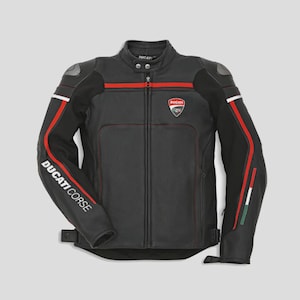 Ducati Racing Leather Motorcycle Jacket: CE Armored Biker Jacket