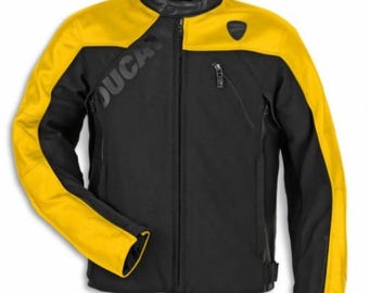 Chaqueta de moto Ducati C1 de cuero softshell / Equipamiento de moto con protecciones CE
