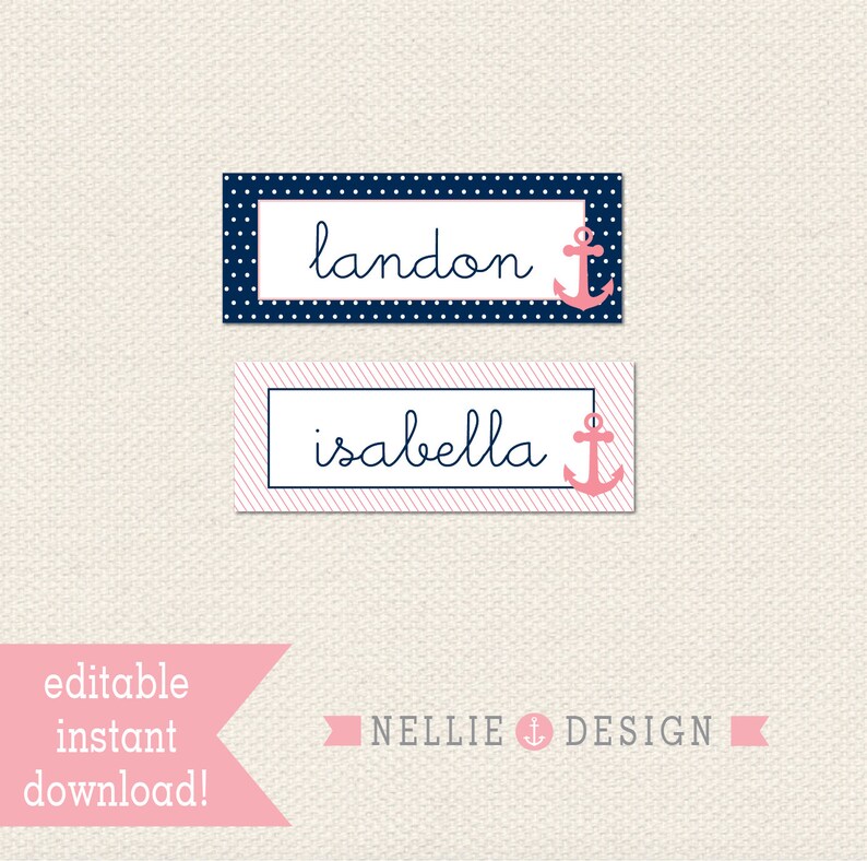 SAILOR HAT NAME Tags Editable Instant Download Etsy