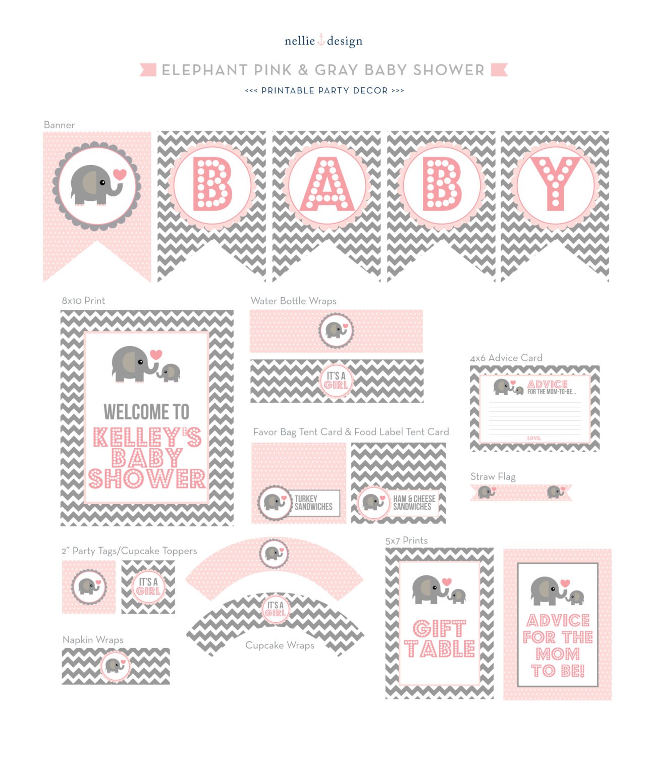Elephant Baby Shower Printable Party Decor | Etsy