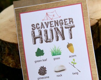Printable Camping Party SCAVENGER HUNT CARD