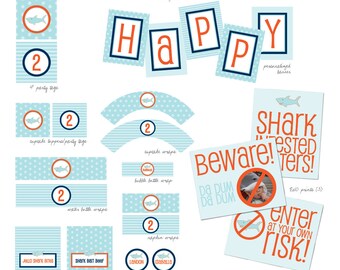 DIY Printable Shark Theme Birthday Party Package