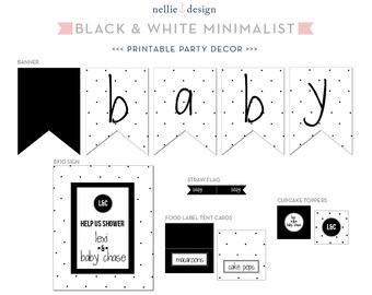 Black & White Polka Dot Baby Shower - Printable Decor