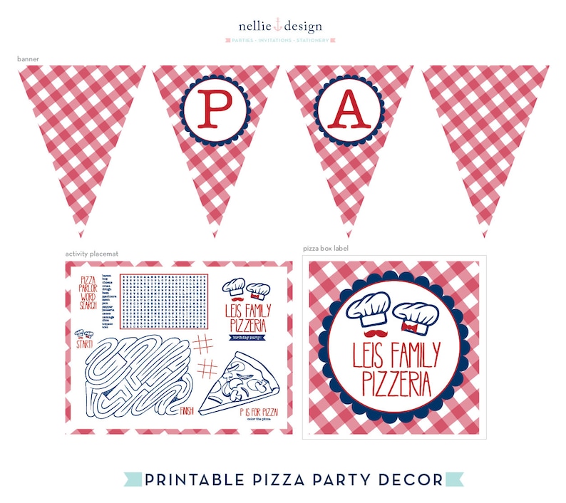 Pizza Party Red Gingham  Printable Decor image 1