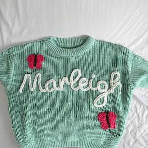Engraved baby sweater, Custom Hand Embroidered Knitted Sweater, Personalized Baby Name Sweater, Toddler Sweater with Name, Newborn Baby Gift