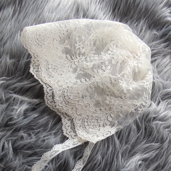 White or Ivory Lace Bonnet for Newborn Photography -- Ready to Ship!