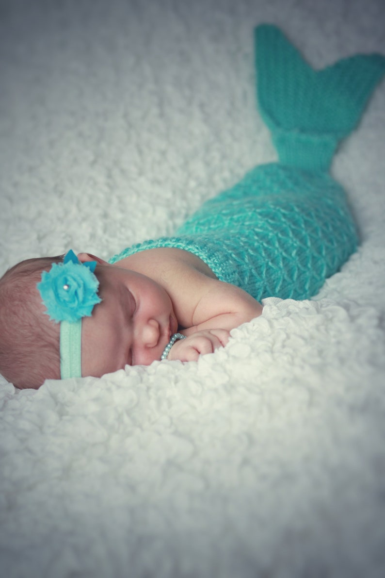 Green Mermaid Cocoon and Headband Baby Newborn Photo Prop Set