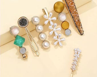 8 st. koreanska hårspännen med strass och metall – Snygga accessoarer i K-Style