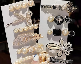 11 st. koreanska hårspännen med strass och metall – Snygga accessoarer i K-Style