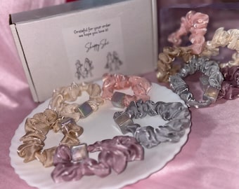 Pastellfärgade organza-hårband – fyrkantiga pärlhårsnoddar, presentask med 5