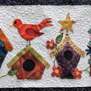 Folk Art Appliqué Quilt Block Pattern: Whimsical Birds & Stars (PDF Pattern)