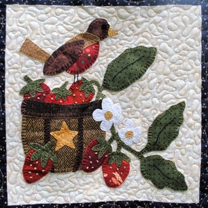 Block #3 Tweets & Twinkles Block of the Month Pattern, Whimsical Seasons Appliqué Quilt Pattern PDF - Folk Art Birds