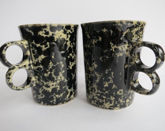 Bennington Potters Trigger Mugs Pair of Vintage Black Agate David Gil Coffee Cups 1340
